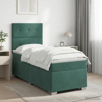 ARDEBO.de - Boxspringbett mit Matratze Dunkelgrün 100 x 200 cm Samt