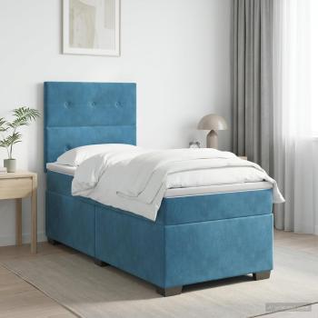 ARDEBO.de - Boxspringbett mit Matratze mit Kopfteil Blau 100 x 200 cm Samt