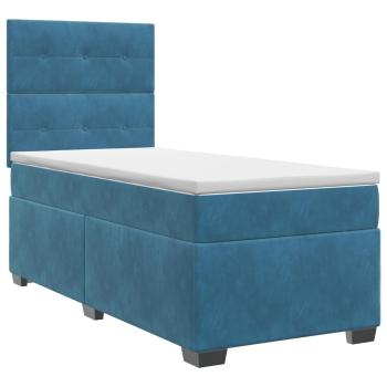 Boxspringbett mit Matratze mit Kopfteil Blau 100 x 200 cm Samt