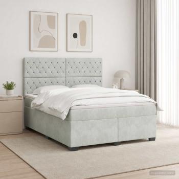 ARDEBO.de - Boxspringbett mit Matratze Hellgrau 140 x 190 cm Samt
