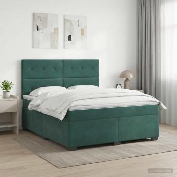 ARDEBO.de - Boxspringbett mit Matratze Dunkelgrün 140 x 190 cm Samt