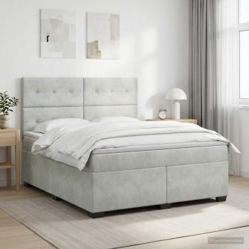 ARDEBO.de - Boxspringbett mit Matratze Hellgrau 140 x 200 cm Samt