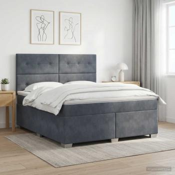 ARDEBO.de - Boxspringbett mit Matratze Dunkelgrau 160 x 200 cm Samt
