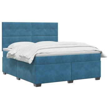 Boxspringbett mit Matratze mit Kopfteil Blau 180 x 200 cm Samt