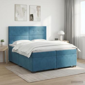 ARDEBO.de - Boxspringbett mit Matratze mit Kopfteil Blau 200 x 200 cm Samt