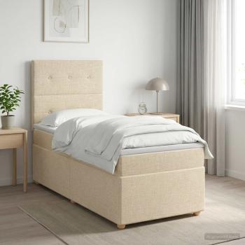 ARDEBO.de - Boxspringbett mit Matratze mit Kopfteil Creme 90 x 190 cm Stoff