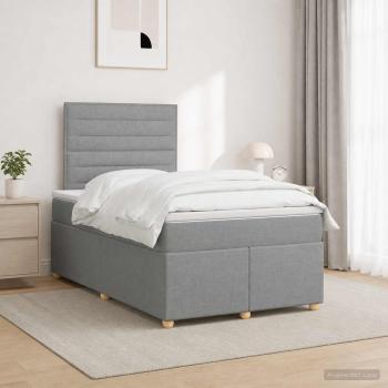 ARDEBO.de - Boxspringbett mit Matratze Hellgrau 120 x 190 cm Stoff