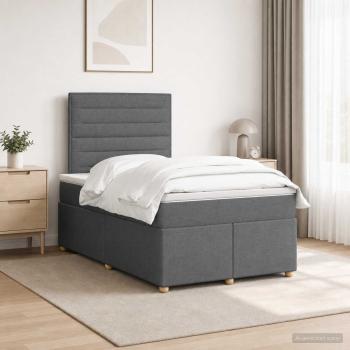 ARDEBO.de - Boxspringbett mit Matratze Dunkelgrau 120 x 190 cm Stoff