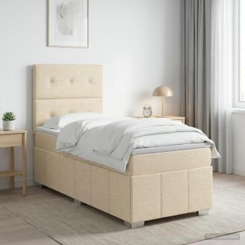 ARDEBO.de - Boxspringbett mit Matratze mit Kopfteil Creme 90 x 200 cm Stoff