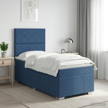 ARDEBO.de - Boxspringbett mit Matratze mit Kopfteil Blau 100 x 200 cm Stoff