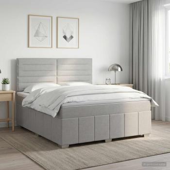 ARDEBO.de - Boxspringbett mit Matratze Hellgrau 140 x 190 cm Stoff