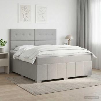 ARDEBO.de - Boxspringbett mit Matratze Hellgrau 140 x 200 cm Stoff