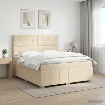 ARDEBO.de - Boxspringbett mit Matratze Creme 140 x 200 cm Stoff