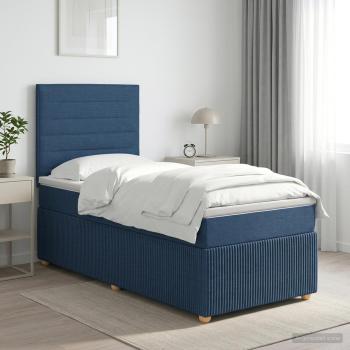 ARDEBO.de - Boxspringbett mit Matratze mit Kopfteil Blau 90 x 200 cm Stoff