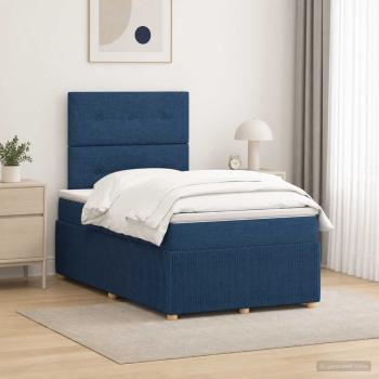 ARDEBO.de - Boxspringbett mit Matratze mit Kopfteil Blau 120 x 190 cm Stoff