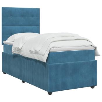 Boxspringbett mit Matratze mit Kopfteil Blau 100 x 200 cm Samt