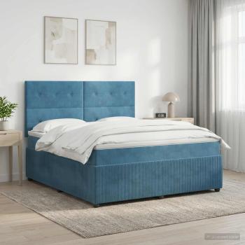 ARDEBO.de - Boxspringbett mit Matratze mit Kopfteil Blau 140 x 200 cm Samt