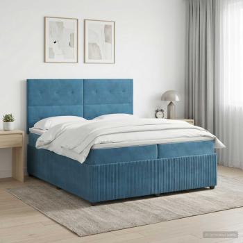 ARDEBO.de - Boxspringbett mit Matratze mit Kopfteil Blau 200 x 200 cm Samt