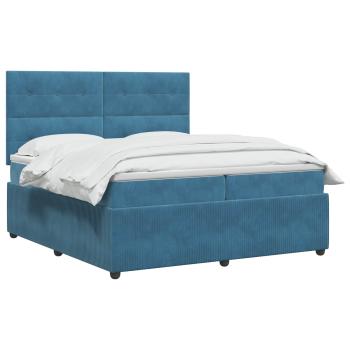 Boxspringbett mit Matratze mit Kopfteil Blau 200 x 200 cm Samt