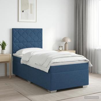Boxspringbett mit Matratze mit Kopfteil Blau 100 x 200 cm Stoff