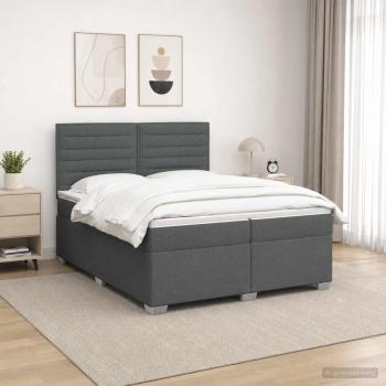 ARDEBO.de - Boxspringbett mit Matratze Dunkelgrau 200 x 200 cm Stoff