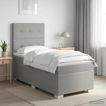 Boxspringbett mit Matratze und LED Hellgrau 90 x 190 cm Stoff