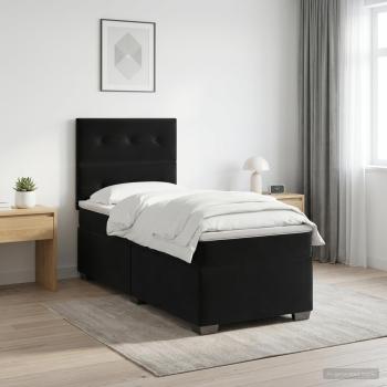 Boxspringbett mit Matratze Schwarz 90 x 190 cm Samt