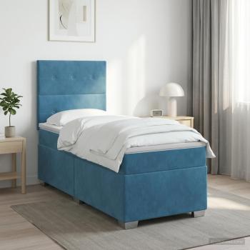 Boxspringbett mit Matratze mit Kopfteil Blau 90 x 190 cm Samt
