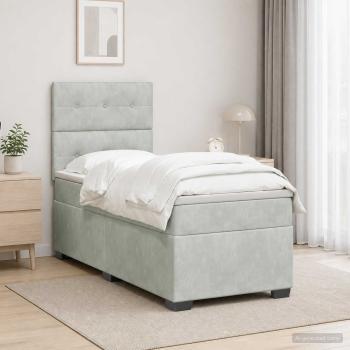 ARDEBO.de - Boxspringbett mit Matratze Hellgrau 90 x 200 cm Samt