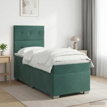 Boxspringbett mit Matratze Dunkelgrün 100 x 200 cm Samt