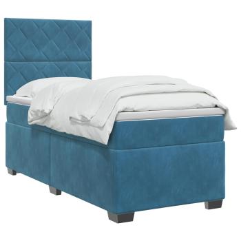 Boxspringbett mit Matratze mit Kopfteil Blau 100 x 200 cm Samt