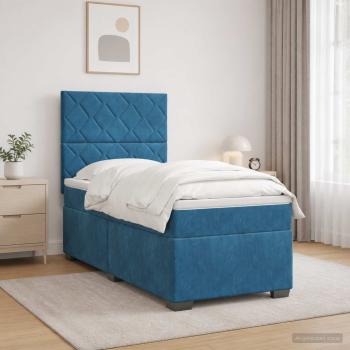 Boxspringbett mit Matratze mit Kopfteil Blau 100 x 200 cm Samt