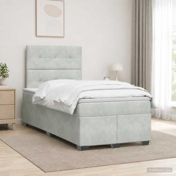 Boxspringbett mit Matratze Hellgrau 120 x 190 cm Samt