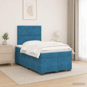 Boxspringbett mit Matratze mit Kopfteil Blau 120 x 190 cm Samt