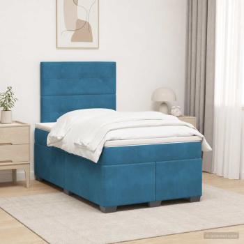 Boxspringbett mit Matratze mit Kopfteil Blau 120 x 200 cm Samt