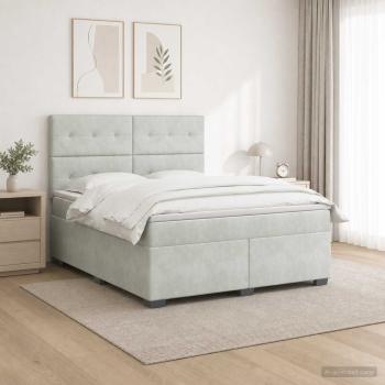 ARDEBO.de - Boxspringbett mit Matratze Hellgrau 140 x 200 cm Samt