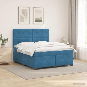 ARDEBO.de - Boxspringbett mit Matratze mit Kopfteil Blau 180 x 200 cm Samt
