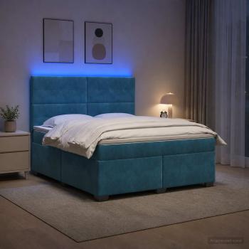 Boxspringbett mit Matratze mit Kopfteil Blau 180 x 200 cm Samt