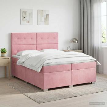 ARDEBO.de - Boxspringbett mit Matratze mit Kopfteil Rosa 200 x 200 cm Samt