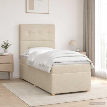 ARDEBO.de - Boxspringbett mit Matratze mit Kopfteil Creme 90 x 190 cm Stoff