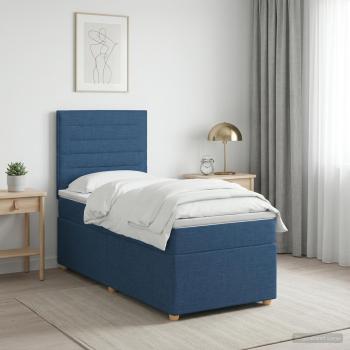 ARDEBO.de - Boxspringbett mit Matratze mit Kopfteil Blau 90 x 200 cm Stoff