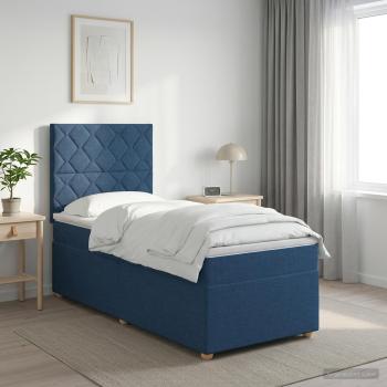 ARDEBO.de - Boxspringbett mit Matratze mit Kopfteil Blau 100 x 200 cm Stoff