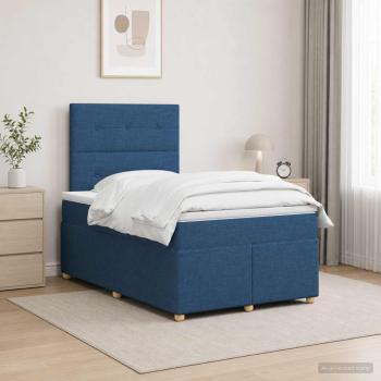 ARDEBO.de - Boxspringbett mit Matratze mit Kopfteil Blau 120 x 200 cm Stoff