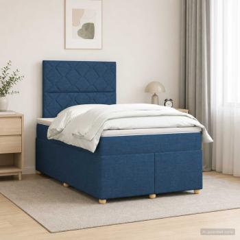 Boxspringbett mit Matratze mit Kopfteil Blau 120 x 200 cm Stoff