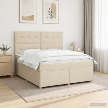 Boxspringbett mit Matratze Creme 140 x 190 cm Stoff