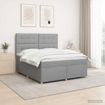 ARDEBO.de - Boxspringbett mit Matratze Hellgrau 140 x 200 cm Stoff