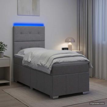 ARDEBO.de - LED Boxspringbett mit Matratze Hellgrau 80 x 200 cm Stoff