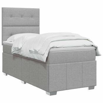 LED Boxspringbett mit Matratze Hellgrau 80 x 200 cm Stoff