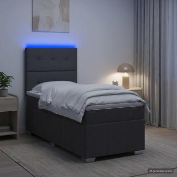 LED Boxspringbett mit Matratze Dunkelgrau 80 x 200 cm Stoff