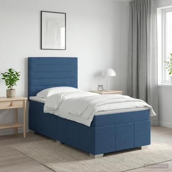 ARDEBO.de - LED Boxspringbett mit Matratze Blau 90 x 200 cm Stoff